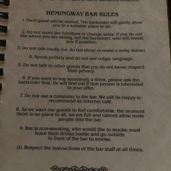 Hemingway bar - house rules! loooooovs this! - Cocktail Bars Near Me - Prague, Puerto Rico