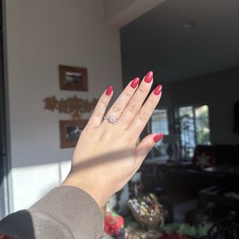 Golden Nail Bar - Almond shape with red dip on my natural nails ! - Nail Salons Near Me - Tustin, California Golden Nail Bar - Almond shape with red dip on my natural nails ! - Nail Salons Near Me - Tustin, California