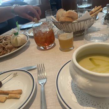 Cipriani - Porchetta appetizer and Leek & Potato soup. Small glass was the thimble sized $20 Sidecar cocktail. - Italian Near Me - Las Vegas, Nevada Cipriani - Porchetta appetizer and Leek & Potato soup. Small glass was the thimble sized $20 Sidecar cocktail. - Italian Near Me - Las Vegas, Nevada