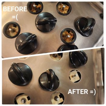 Queen Glow Cleaning - BEFORE =( AFTER =)  Amazing attention to detail... she even cleaned under the stove knobs!!! - Office Cleaning Near Me