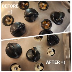 Queen Glow Cleaning - BEFORE =( AFTER =)  Amazing attention to detail... she even cleaned under the stove knobs!!!