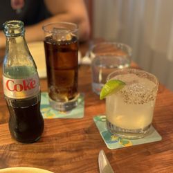 Talavera - Margarita with gusano salt, and Diet Coke, served by the bottle