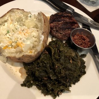 Dantanna's - 6 oz filet cooked to medium with braised kale and a loaded baked potato - Sports Bars Near Me - Atlanta, Georgia