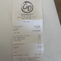 Receipt from C&D's Receipt from C&D's