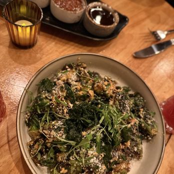 Sobremesa - Brussel Sprouts Esquite Smoked Paprika Aloll / CotUa Cheese / Epazote / Toasted Peanuts - Latin American Near Me - San Diego, California