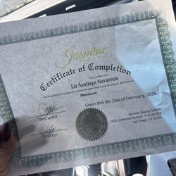 Jasmine Beauty School - This is the copy of the certificate. Did they give after you paying almost 2500 for their classes using material from the $.99