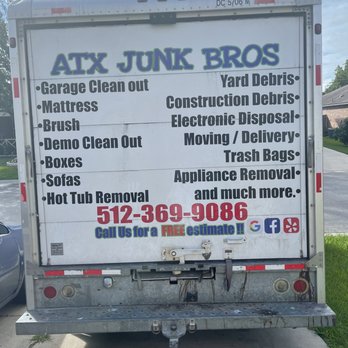 ATX Junk Bros - Their business logo on the back of their truck - Junk Removal & Hauling Near Me ATX Junk Bros - Their business logo on the back of their truck - Junk Removal & Hauling Near Me