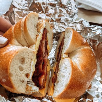 Bagel Twist & Deli - Bacon egg and cheese on a plain bagel - Bagels Near Me - Teaneck, New Jersey