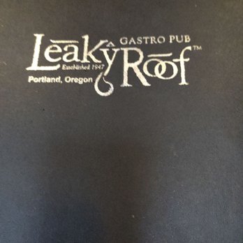 Leaky Roof - Front of menu - Gastropubs Near Me - Portland, Oregon