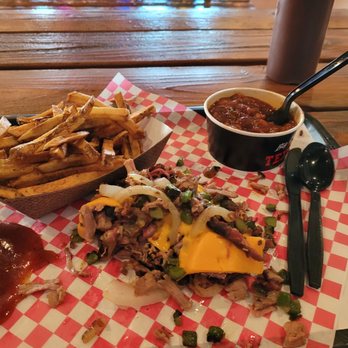 Big B's Texas BBQ - Tri tip sandwich minus the bread with fries and beans - Barbeque Near Me - Henderson, Nevada Big B's Texas BBQ - Tri tip sandwich minus the bread with fries and beans - Barbeque Near Me - Henderson, Nevada