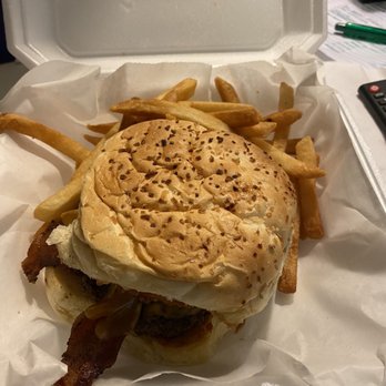 Oak Tree Lounge - Cowboy burger and fries Togo... mmm so good - Bars Near Me - Jackson, Michigan