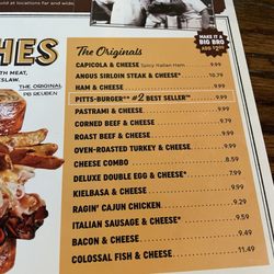 Primanti Bros. Restaurant and Bar - Menu