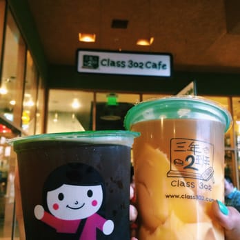 Class 302 Tea Cafe - Jasmine Green Tea with boba & Honey Green Tea w/egg pudding - Taiwanese Near Me - Irvine, California