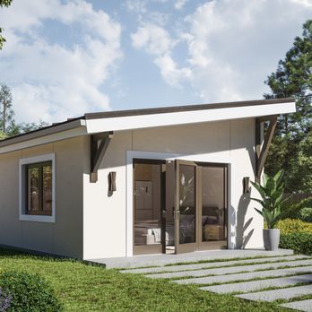 HAUS+ - Model 350 in contemporary stucco, used as a rental unit and guest house. - General Contractors Near Me HAUS+ - Model 350 in contemporary stucco, used as a rental unit and guest house. - General Contractors Near Me