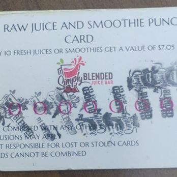 Simply Blended Juice Bar - my filled juice card and I'm told I need to buy another drink in order to activate the free drink after 10? - Acai Bowls Near Me - Moreno Valley, California