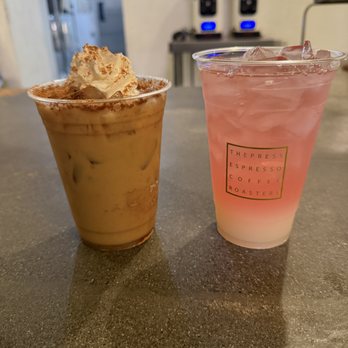 The Press Espresso - Bananas Foster Latte (with Cold Brew) and Blueberry Palmer Lemonade - Coffee & Tea Near Me - Temecula, California