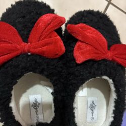 Black slippers with red bow . Perfect for Valentines