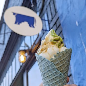 Indigo Cow - Ceremonial Matcha and Hokkaido Milk swirl (with toppings) - Ice Cream & Frozen Yogurt Near Me - Seattle, Washington Indigo Cow - Ceremonial Matcha and Hokkaido Milk swirl (with toppings) - Ice Cream & Frozen Yogurt Near Me - Seattle, Washington