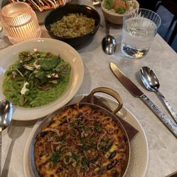 BRAISED OXTAIL GRATIN Spring pea orzo