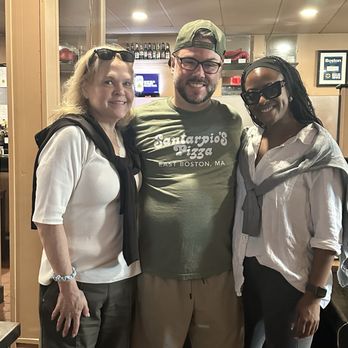 Santarpio's Pizza - Us with the most awesome waiter ever, or since I from New Orleans can I say EVAH?? - Pizza Near Me - Boston, Massachusetts