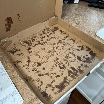 Prince Umbertos - Reheated pizza.  Oil residue covering bottom of the box - Pizza Near Me - Franklin Square, New York