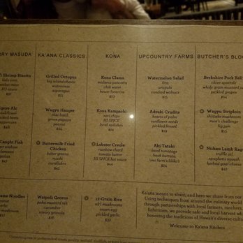Ka'ana Kitchen - Dinner menu. - Asian Fusion Near Me - Wailea, Hawaii