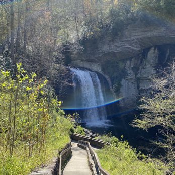 Looking Glass Falls - Wooden staircase and falls - Hiking Near Me - Brevard, North Carolina