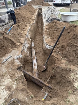 Old sewer pipe removal