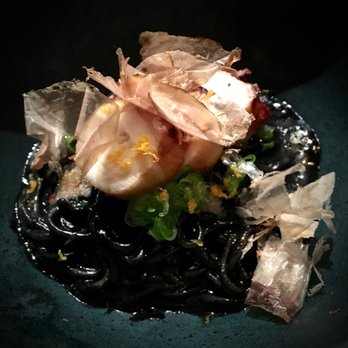 O Ya - WARM SEARED SPANISH OCTOPUS: Squid ink soba, bonito, mentaiko (pollak roe), Meyer lemon ($21) #dishofthenight - Japanese Near Me - Boston, Massachusetts O Ya - WARM SEARED SPANISH OCTOPUS: Squid ink soba, bonito, mentaiko (pollak roe), Meyer lemon ($21) #dishofthenight - Japanese Near Me - Boston, Massachusetts