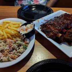 Hillside Pub - Full rack of ribs with fries and pasta salad and Cole slaw