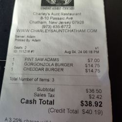 Charley's Aunt - Receipt showing surcharge for credit card - nothing was stated about that either on the door or the menu!!!