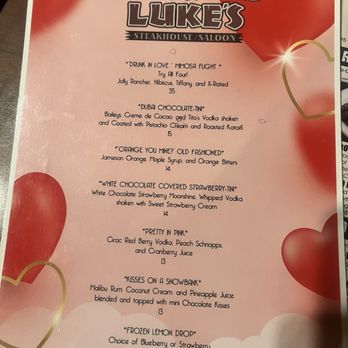 Cool Hand Luke's - Valentine's drink menu - Steakhouses Near Me - Yuba City, California