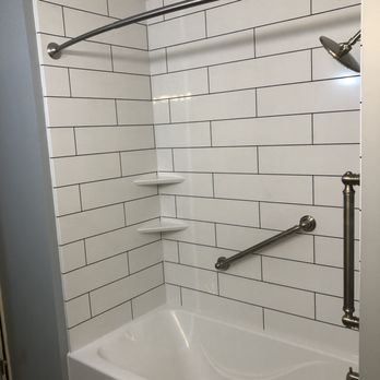 Michigan New Bathroom - New subway tile shower surround and grab bars - General Contractors Near Me - Farmington, Michigan Michigan New Bathroom - New subway tile shower surround and grab bars - General Contractors Near Me - Farmington, Michigan
