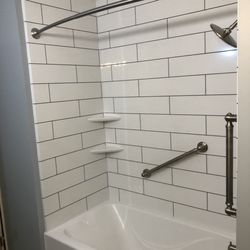 Michigan New Bathroom - New subway tile shower surround and grab bars