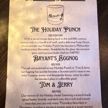 Bryant's Cocktail Lounge - Seasonal Drinks (Dec 2024) - Lounges Near Me - Milwaukee, Wisconsin