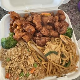 Orange Chicken Over Rice with noodles and fried rice upgrade Orange Chicken Over Rice with noodles and fried rice upgrade