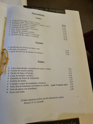 Menu photo 3 El Senador - La Taberna de Cascajares Madrid, M
