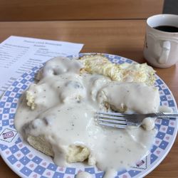 Possum Creek Restaurant - Double briskets and gravy with eggs.