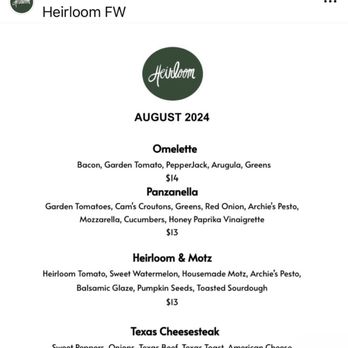 Heirloom - Menu changes monthly - Sandwiches Near Me - Fort Worth, Texas