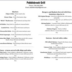 Pebblebrook Grill - New Menu beginning 6/24.