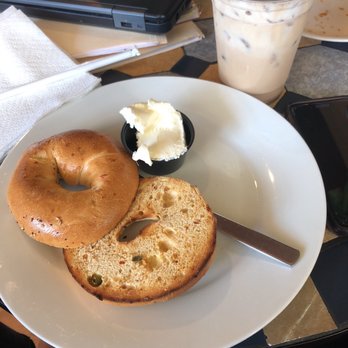 Coffee Depot - Jalapeño bagel and iced vanilla chai. - Coffee & Tea Near Me - Warren, Rhode Island