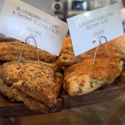 blueberry thyme goat cheese scone and cheddar scallion scone