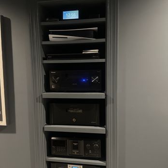 Triangle Integration - Built in equipment rack with Pioneer Elite, Emotiva amp and PS5 - Home Theatre Installation Near Me Triangle Integration - Built in equipment rack with Pioneer Elite, Emotiva amp and PS5 - Home Theatre Installation Near Me
