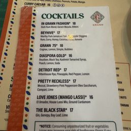 Cocktail menu
