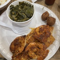 Doe Belly's Kitchen - Collard greens, grilled fish and shrimp