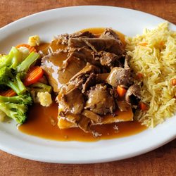 Riverview Restaurant - Hot Beef with Rice and Vegetables.