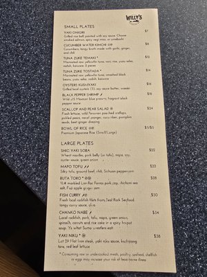 Menu photo 1 Willy's of Oceanside Oceanside, OR