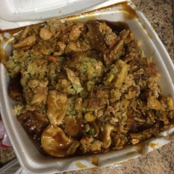 Peking-Tokyo Express - Supposed to be a chicken egg foo young patty, but it looks like dog slop. - Chinese Near Me - Lakewood, Colorado