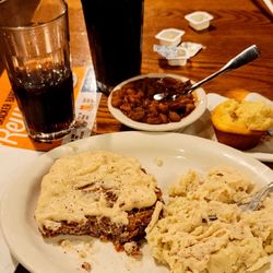 Cracker Barrel Old Country Store - 12/17/23 Country fried steak mashed potatoes sawmill gravy on both nice and hot.  Other side pinto beans Fresh corn muffins Coke Zero