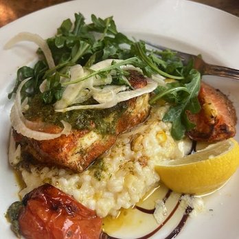 The Pump House - blackened halibut on polenta with pesto - Seafood Near Me - Fairbanks, Alaska The Pump House - blackened halibut on polenta with pesto - Seafood Near Me - Fairbanks, Alaska